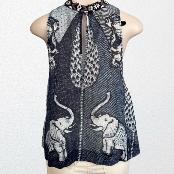 Free People Boho Festival Beachy Baby Ride Easy Elephant Tank SZ S Blue/White - Picture 7 of 12